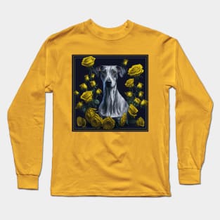 Whippet yellow roses Long Sleeve T-Shirt